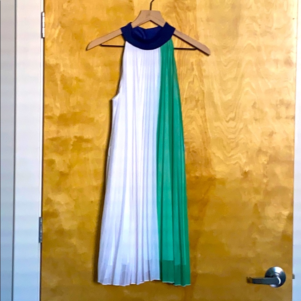 Navy, white, green A-line dress